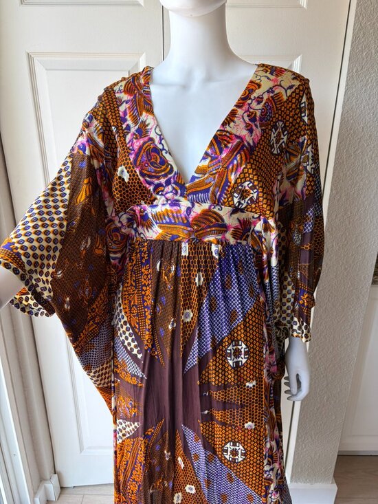 vintage Dresses & Skirts - Vintage 70's Colorful Pattern Kaftan Maxi Dress